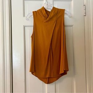 Maeve by Anthropologie Mustard Draped Mock Neck Sleeveless Top Sz 8